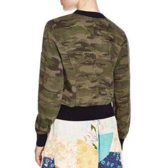 Sanctuary Camouflage Bomber Jacket in Mother Nature Camo Linen blend Anthropolog - Picture 3 of 10